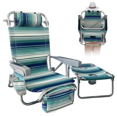 Imagem de Cadeira de praia WKFAMOUT em mochila, de alumínio, com mesa de acampamento dobrável, cadeira de descanso plana, 5 posições, para adultos, com bolsa térmica e porta-copos