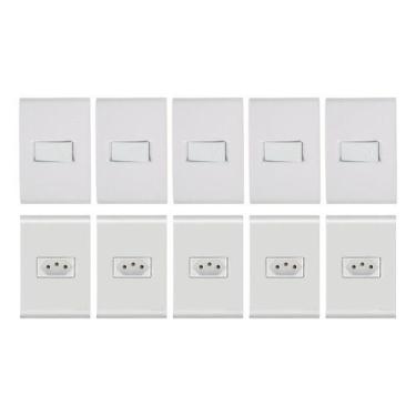 Imagem de Kit 5 Interruptores + 5 Tomadas 10a Com Placa Tramontina Liz, Branco