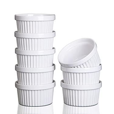 Imagem de Garvee Ramequins de cerâmica de 227 g, conjunto de 8 ramequins de suflê de creme brulee de porcelana para assar, copos de pudim, molhos de mergulho, seguro para lava-louças e forno, branco