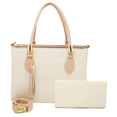 Imagem de Kit bolsa + carteira Tradicional Moderna Transversal Feminina (MARFIM/AMÊNDOA,M)