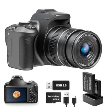 Imagem de Câmera digital 4K com zoom de 40x, câmera DSLR de 64 MP para iniciantes em fotografia, câmera vlogging HD 1080p com EIS, cartão SD de 32 GB, 2 baterias (2501)