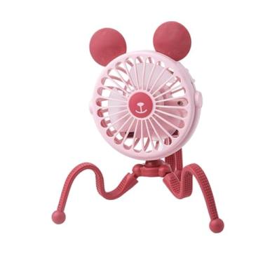 Imagem de WeiLaiKeQi Ventilador de mesa portátil de três velocidades em formato de polvo com luz Ventilador de carrinho para casa Sala de estar Quarto Guarda-chuva Berço, Orelhas Redondas Rosadas