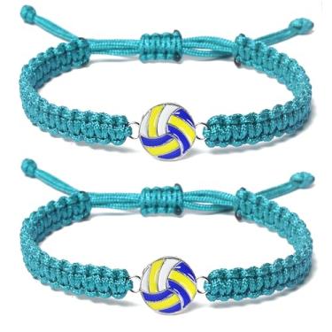 Imagem de Lavoio Pulseiras com pingente de vôlei – Joias de tecido ajustável com pingentes de vôlei pulseiras de corda trançada para jogadores de equipe, acessórios esportivos, presentes de amizade, One Size