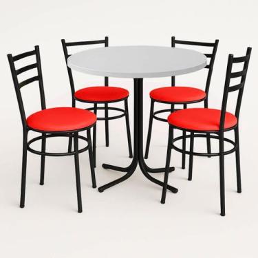 Imagem de Mesa de Jantar Redonda 80cm Branca Com 4 Cadeiras Estofada Preta - Lam