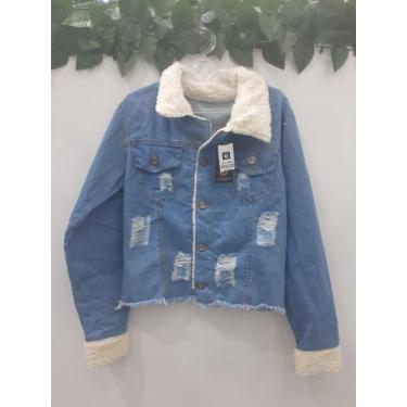 Imagem de Jaqueta feminina jeans com pelinho no punho - Amora mora , Azul claro,