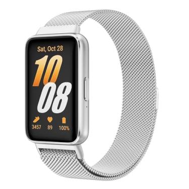 Imagem de Pulseira de relógio de metal compatível com Samsung Galaxy Fit 3, pulseira de substituição de malha de aço inoxidável para acessórios de smartwatch Galaxy Fit 3 SM-R390 (prata)