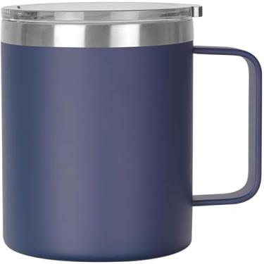 Imagem de Caneca Termica 360ml em Aço Inox com Tampa e Alça - Ideal para Café, Cerveja, Bebida Quente e Gelada, Chopp (Marinho)