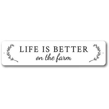 Imagem de Eletina Placa de metal retrô Life is Better On The Farm Farmhouse placa engraçada casa caverna garagem bar decoração de parede placa de metal vintage 10 x 40 cm