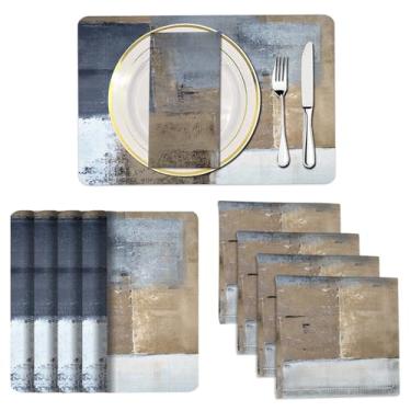 Imagem de Mcalk Conjunto de 8 jogos americanos e guardanapos de pano, 4 de arte moderna, guardanapo de pano cinza escuro abstrato para decoração de cozinha em casa (jogo americano 45,7 x 30,5 cm x 45,7 cm)