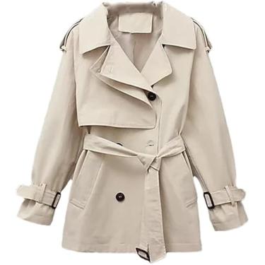 Imagem de Trench Coat Feminino Primavera Outono Feminino All-match Curto Casaco Corta-vento Feminino Solto, Beige, L