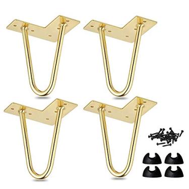 Imagem de La Vane Pernas de mesa com grampo de cabelo de 15 cm, 4 peças de pernas de móveis de metal modernas de meados do século com protetores de chão e parafusos para armário de mesa de café e suporte de TV