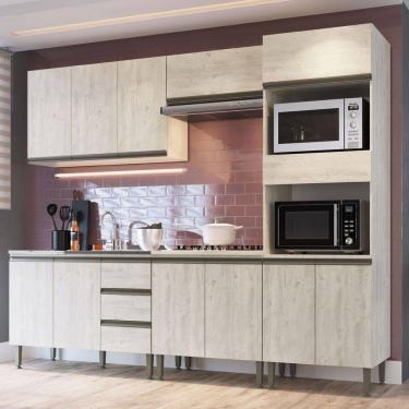 Imagem de Armário de Cozinha Hermínia 12 Portas 3 Gavetas Crema - Pnr Móveis