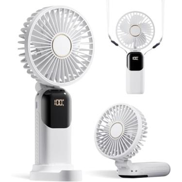 Imagem de Waillynice Ventilador portátil 3 em 1 para mulheres - bateria de 4200 mAh, visor digital de 5 velocidades, ventilador dobrável de mão/pescoço/mesa, ventilador de maquiagem ultra silencioso para