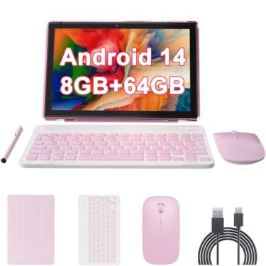 Imagem de Tablet Android 12 de 10 polegadas com teclado, conjunto de tablets 2 em 1 inclui capa de mouse Stylus Film, 4 GB de RAM + 64 GB de ROM, aba Quad Core de 10,1 polegadas, bateria de 6000 mAh, câmera