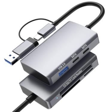 Imagem de Leitor de cartão CF/SD/TF 6 em 1 com hub USB-C duplo - Adaptador de leitor de cartão USB 3.0 para computador/Android/Micro SD/, adaptador Memory Stick Pro Duo, transferência de dados de alta
