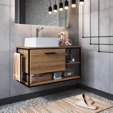 Imagem de Gabinete Banheiro Armário Com Cuba Pia Suspenso Porta Toalha - LaCasaM