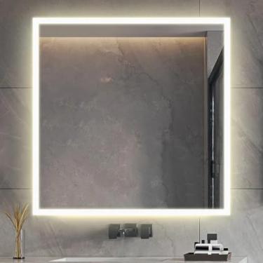 Imagem de Espelho Quadrado 70x70 Cm Borda Infinita Jateado Led Premium(Led Neutro)