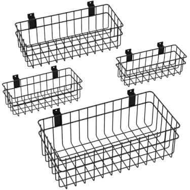 Imagem de DAANXW Pacote com 4 cestas grandes de slatwall, cesta de metal ventilado para pendurar na parede, acessórios de parede montados para exibição de armazenamento de garagem em caixas de painéis de