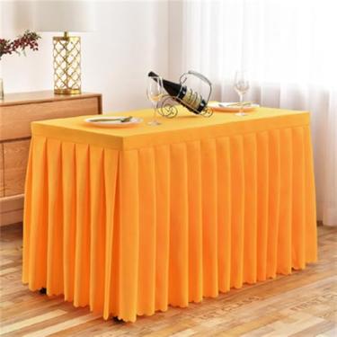 Imagem de Toalha de mesa retangular longa com rodapé, para conferências e atividades de escritório, dourada e amarela, 60x180 cm, 75 cm de altura
