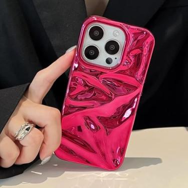 Imagem de Capa de celular luxuosa prateada com efeito 3D enrugado para iPhone 16, 15, 14, 13, 11, 12 Pro Max, roxa, à prova de choque, com ondulações d'água, rosa-avermelhada, para iPhone 16Pro Max