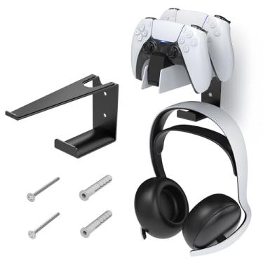 Imagem de JUSPRO Suporte de parede de metal para estação de carregamento DualSense PS5 - Suporte de base resistente com economia de espaço com gancho de fone de ouvido compatível com controles PlayStation 5