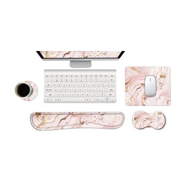 Imagem de ARTSO Apoio De Pulso Para Teclado E Mouse Pad Com Conjunto Suporte Ergonômico, Mousepad Espuma Viscoelástica, Base Borracha Antiderrapante, Durável Confortável Digitação Fácil Alívio Da Dor, Mármore