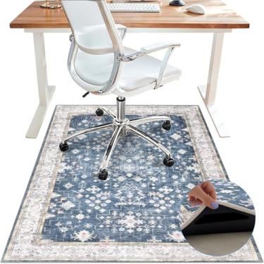 Imagem de Tapete de cadeira de escritório para piso de madeira 122 x 91 cm, tapetes boho laváveis para entrada com 10 peças de fita adesiva, tapete de cadeira de computador antiderrapante para proteção de