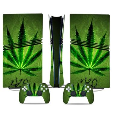 Imagem de Adesivo de vinil protetor brilhante para peles/adesivos envolventes de corpo inteiro aplicável ao console PS5 PlayStation 5 Pro e 2 controles (Green Weeds, PS5 Pro Digital Edition)