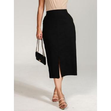 Imagem de Saia Midi de Linho com Fenda Charmosa e Cós Flexível - Lumia, Preto, P