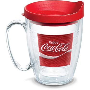 Imagem de Tervis Copo isolado Coca-Cola Enjoy com emblema e tampa vermelha, caneca de 473 ml, transparente