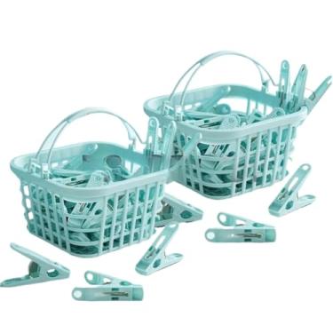 Imagem de Kit Cestinho Com 60 Prendedores Pregadores de Roupas Lavanderia Varal(2 VERDES)