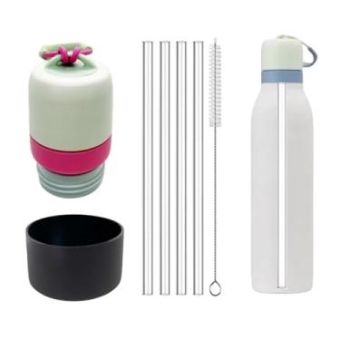 Imagem de Tampa de substituição compatível com Owala FreeSip aço inoxidável isolado Twist 510 g 680 g, com 1 bota protetora de silicone preto e 4 canudos de substituição para Owala Twist (vermelho rosa, 510 g)