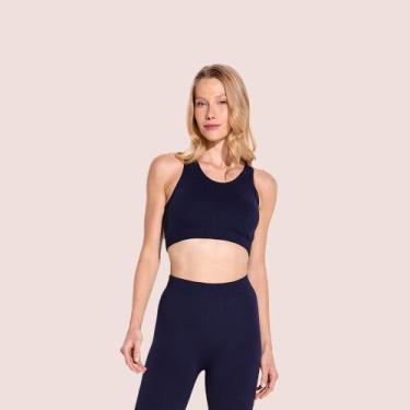 Imagem de Top Feminino Fitness Trifil Colmeia Sem Costura, Marinho, G