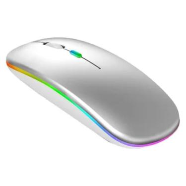 Imagem de Mouse Gamer Sem Fio, RGB, 1600dpi, 4 Botões, Recarregável, Wireless, Prata