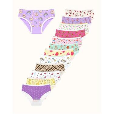 Imagem de Calcinha Infantil Menina Kit 12 Peças Algodao Estampada Escolar - DCP 