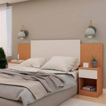 Imagem de Cabeceira Extensível para Cama de Casal e Queen Size Genialflex Roma em MDP com detalhes Frisados – Cinamomo/Off White