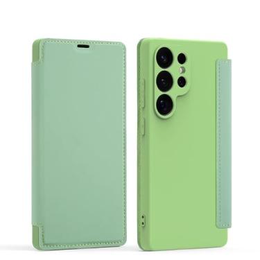 Imagem de HJZSZX Capa de silicone líquido com proteção total para Samsung Galaxy S23 Ultra, capa tipo carteira com suporte para cartão (para Samsung Galaxy S23 Ultra/verde claro)