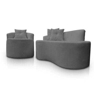 Imagem de Kit 1 Poltrona Com Sofá Curvo 2 Lugares Feijão Forma Orgânica Bouclé -