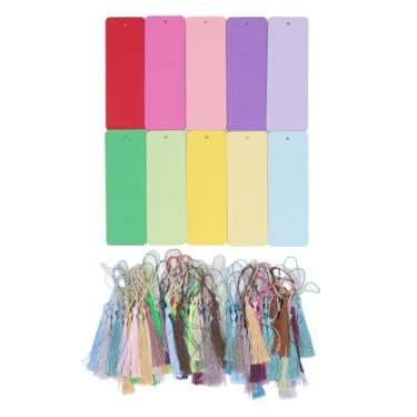 Imagem de Marcadores de cor em branco Cardstock 100 Set DIY Craft Projects Premium Thick Sturdy Rounded Cantos Punch Buracos com borlas coloridas para crianças Adultos Escola Escritório