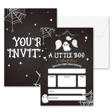 Imagem de seclate Convites de chá de bebê para meninos e meninas, 10 x 15 cm, convites de revelação de gênero A Little Boo para suprimentos de decoração de festa assustadora (25 peças) - B08