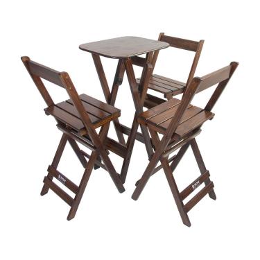 Imagem de Mesa Bistrô Alta Dobravel com 3 Banquetas Madeira Restaurante Imbuia