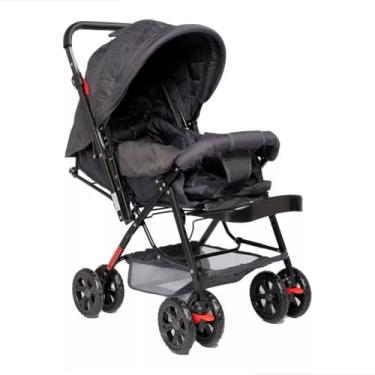 Imagem de Carrinho de Bebê Prime Baby Berço 2 em 1 Rover com Alça Reversível Encosto Reclinável Cinto 5 Pontos Capota com Visor Até 15kg (Cinza)