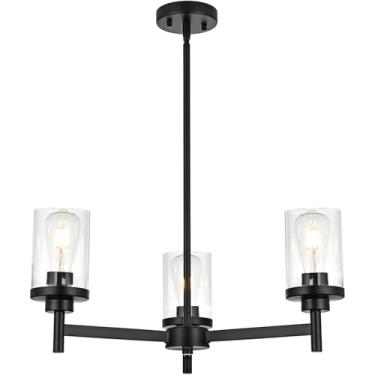 Imagem de QueeuQ Lustres pretos de 3 luzes para sala de jantar, luminárias pendentes modernas, luminária de sala de jantar sobre mesa, lustre de luz de teto de casa de fazenda, iluminação de ilha de cozinha