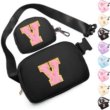 Imagem de Presentes de aniversário para meninas de 4, 5, 6, 7, 8, 9, 10, 11, 12 e 13 anos, pochete com aplique de letra inicial para mulheres, meninas e adolescentes, Preto, Medium, V