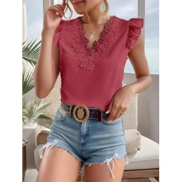 Imagem de Blusa Feminina Branca de Verão - Chiffon, Sem Mangas, com Renda e Slim