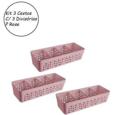 Imagem de Kit 3 Cestos Organizadores P Organização C/ 3 Divisórias - Usual Utili