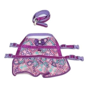 Imagem de Vestido peitoral guia cachorro estampado roxa tamanho PP - Nica pet