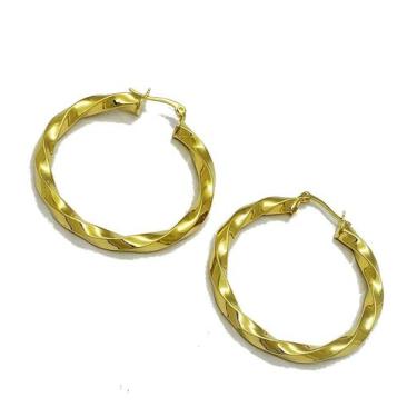 Imagem de Brincos Argolas Torneadas Fecho Italiano Banho Ouro 18k 4614 - Très Ch