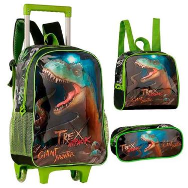 Imagem de Kit mochila carrinho, lancheira térmica e estojo T-Rex Attack 16" - CL