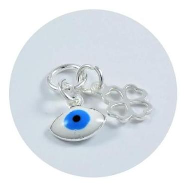 Imagem de Pingente Patuá Prata 925 Trevo, Olho Grego Oval - P. Vecchio - Ponte V